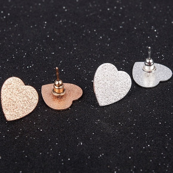 Silver Heart Stud Earrings - Picture 2 of 2